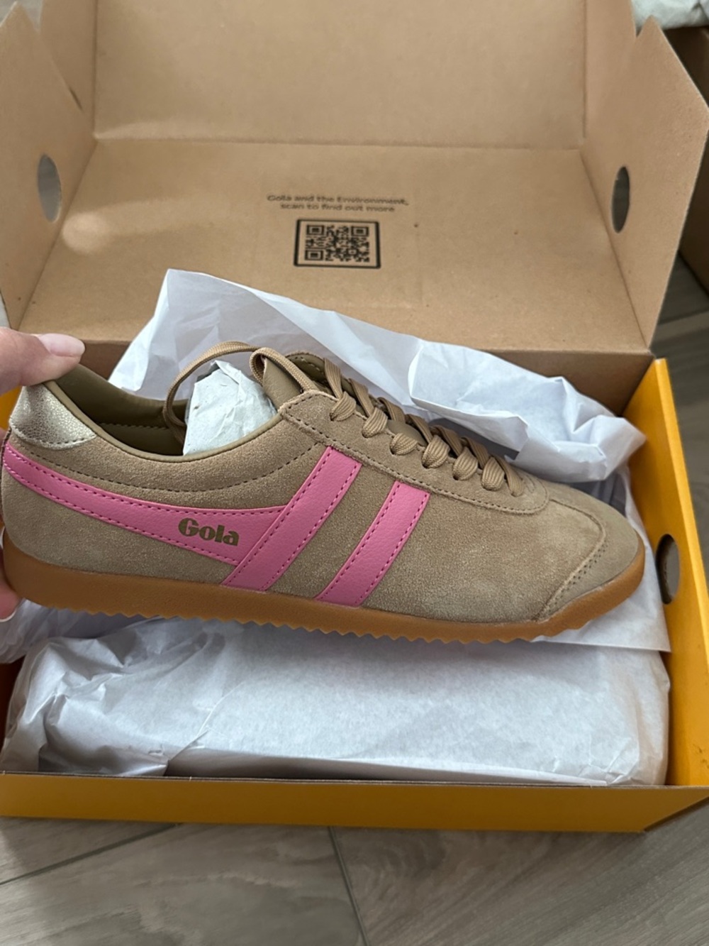 Gola Tan Suede Sneakers with Pink Stripes